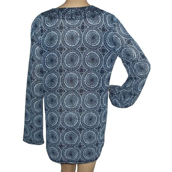 Michael Kors Tunic Blouse Womens Size Medium blue sequin geometric print v-neck - Picture 9 of 11